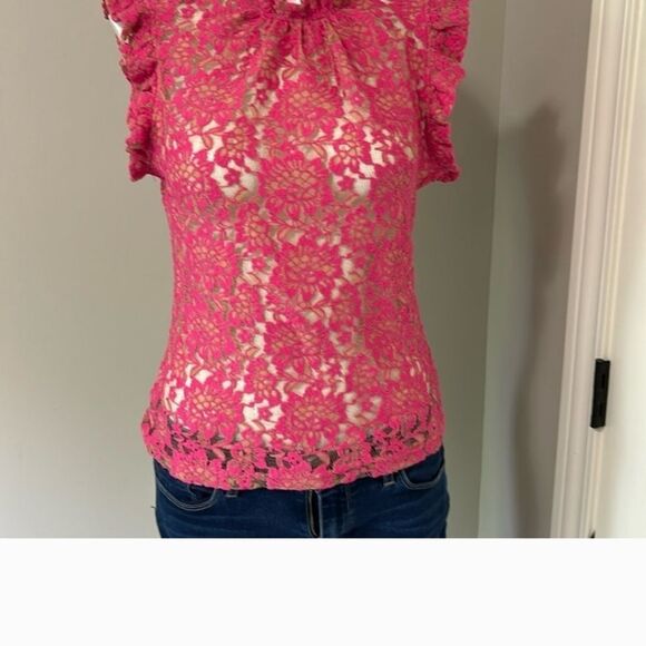Anthropologie Dolan East Coast Colmì Pink Lace Ruffle Sleeveless Blouse Medium - Picture 5 of 8